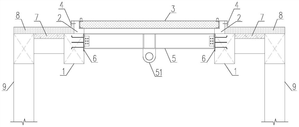 Roof object hanging hole structure with detachable hoisting steel beam