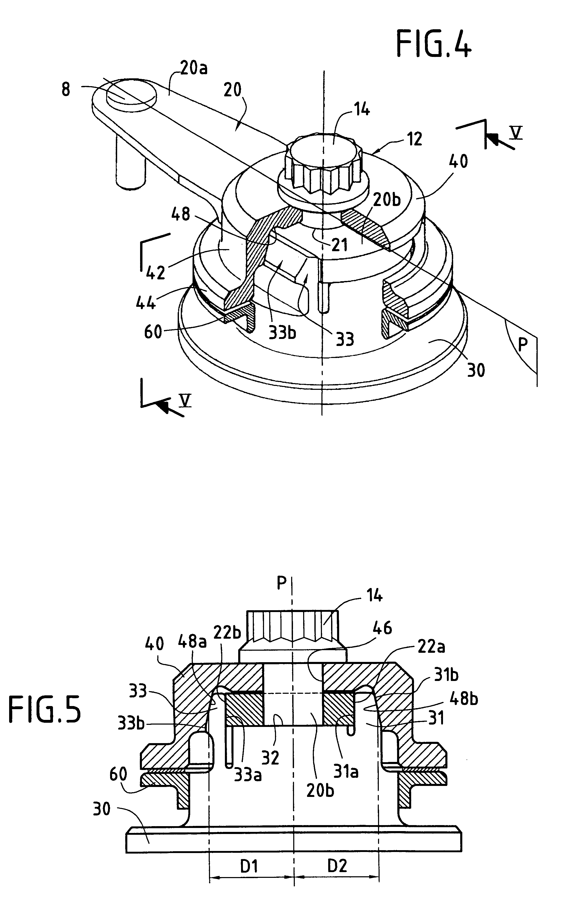 Device for controlling a variable-angle vane via a pinch connection