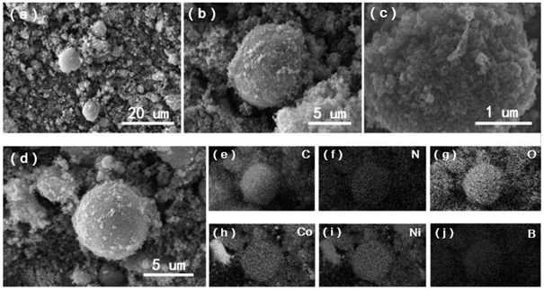 Preparation method of bayberry-shaped cobalt-nickel-boron composite carbon material proton membrane fuel cell catalyst
