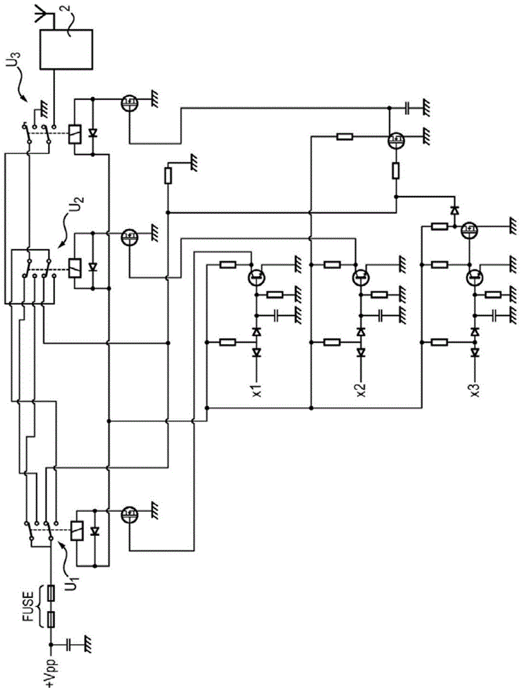 Electrical circuit for cutting off an electrical supply with relay and fuses