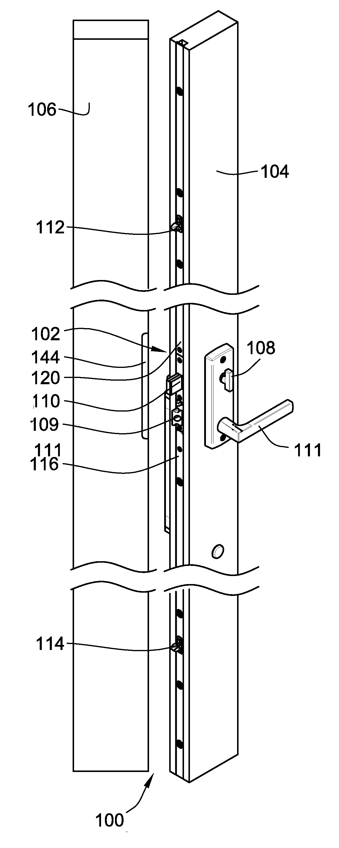 Multi-point lock with single actuation and mishandling device and self-aligning engagement