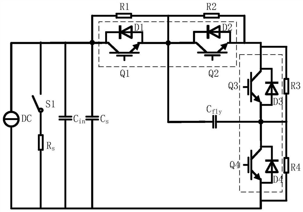 A double-pulse test circuit and method for a flying capacitor three-level dcdc power component