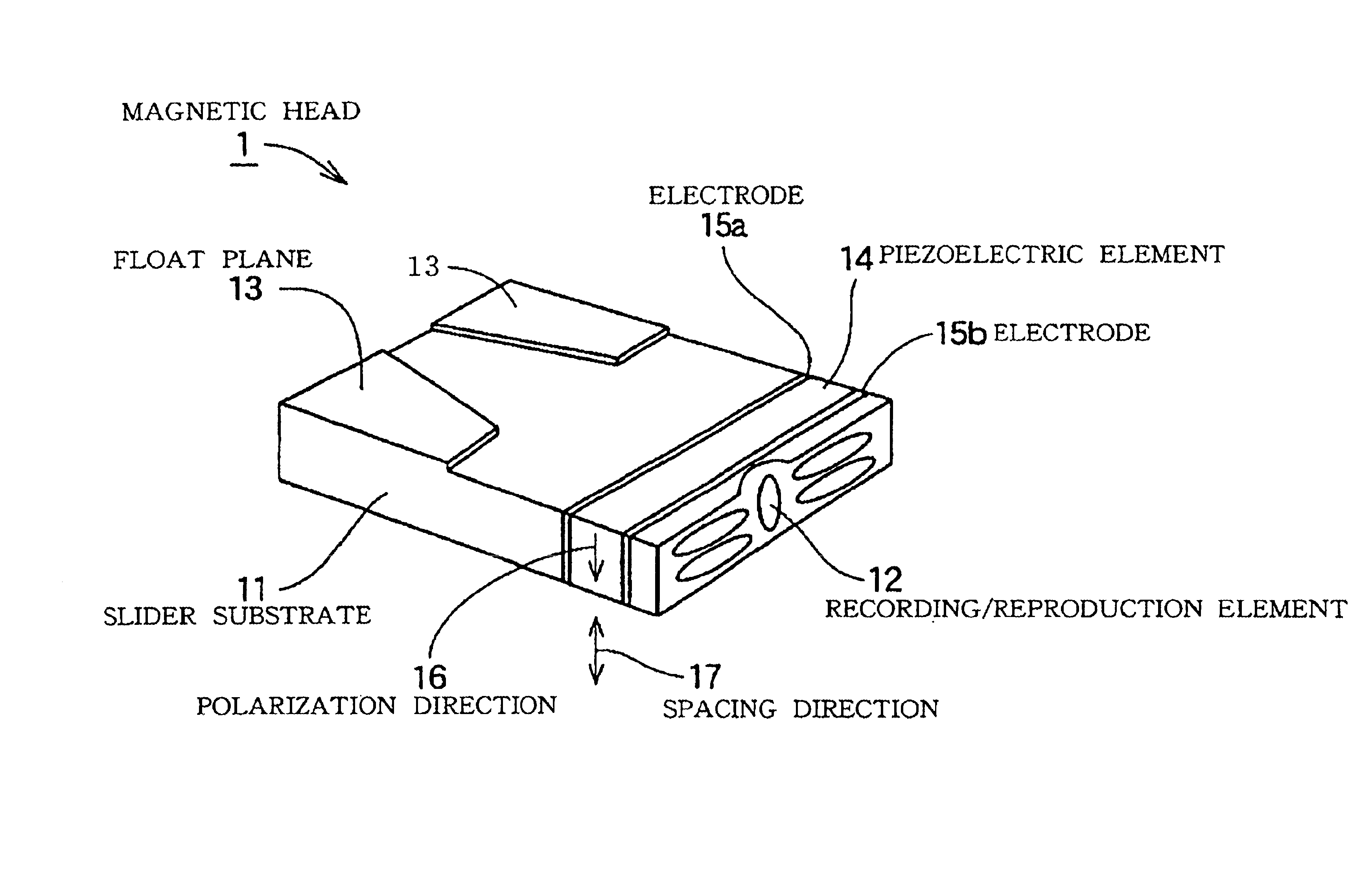 Magnetic disc apparatus and magnetic head in which a recording/reproduction element is mounted on a slider via a piezoelectric element