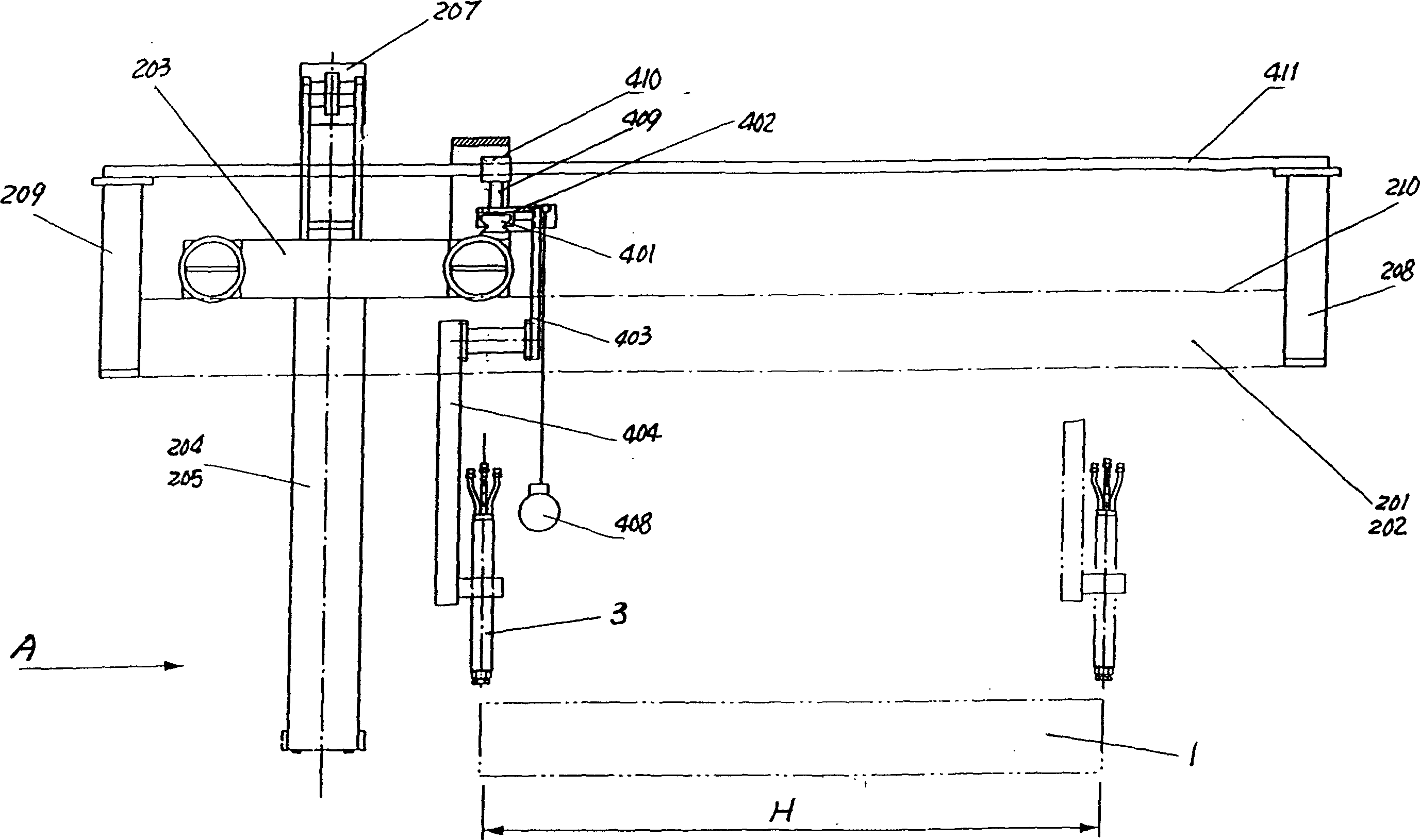 Powerless cross sliding type cutter for with continuous casting small plate bland