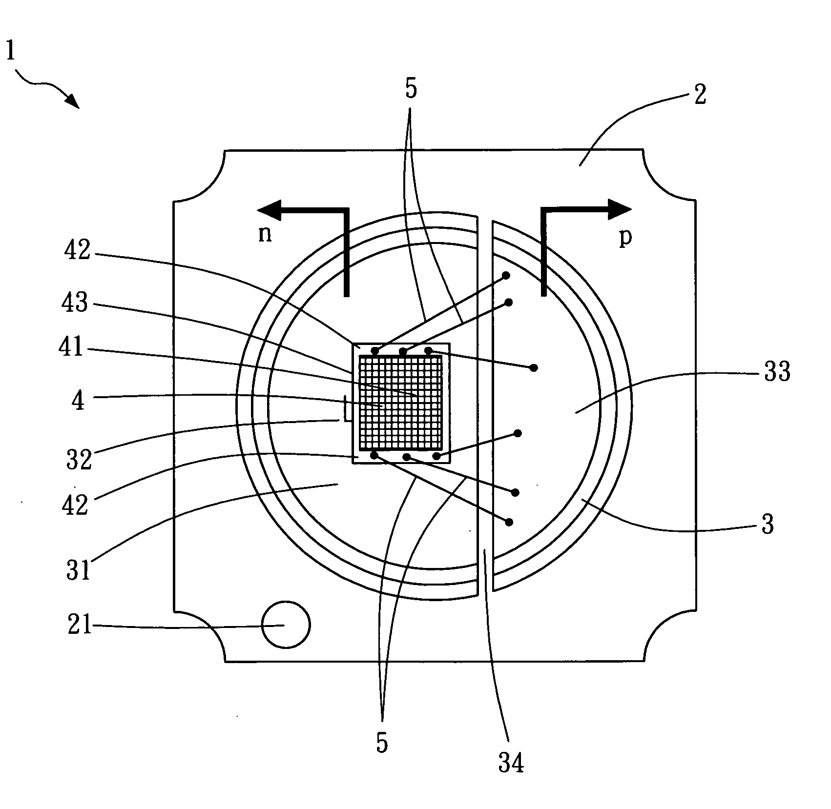 Packaging device for matrix-arrayed semiconductor light-emitting elements of high power and high directivity