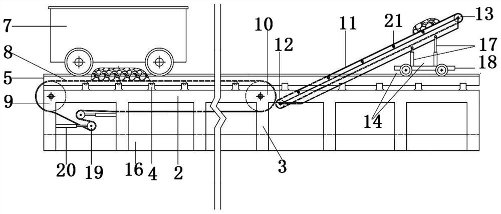 Gangue transporting and backfilling system and method for laying transmission rubber belt under rail