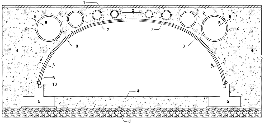 Lattice-type large-span soil-filling composite corrugated steel arch bridge structure