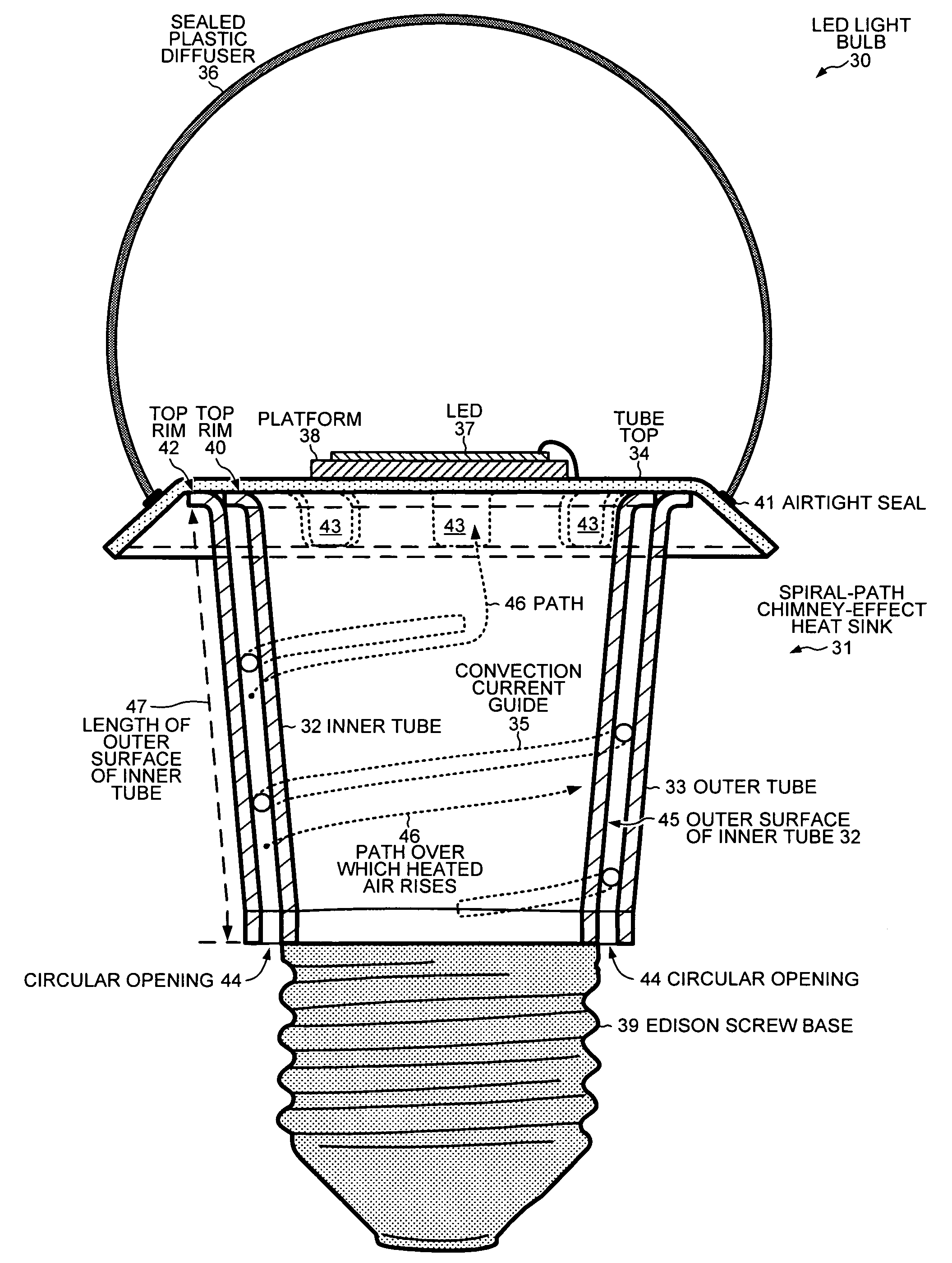 Spiral-path chimney-effect heat sink