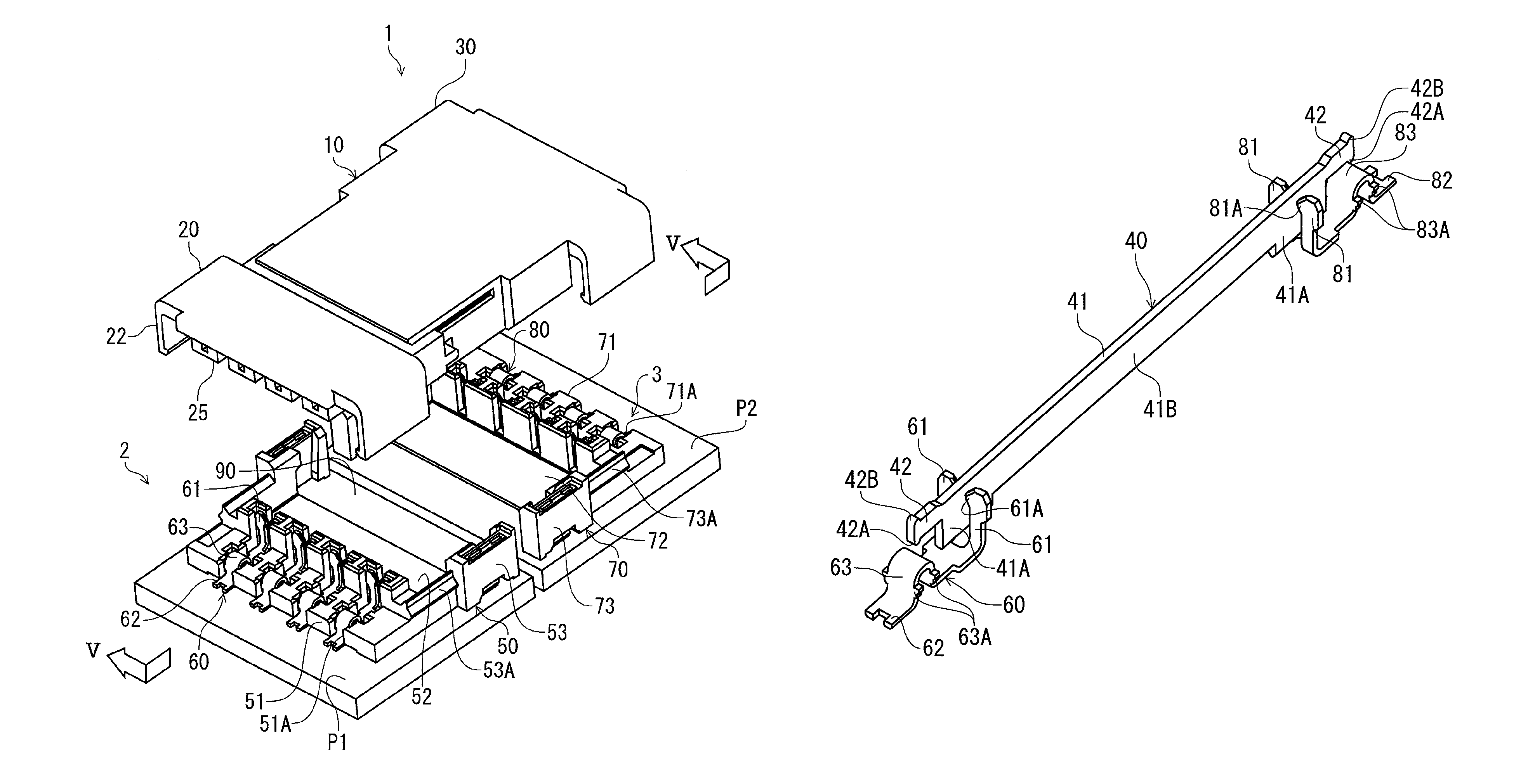 Electrical connector with terminals joining board terminals