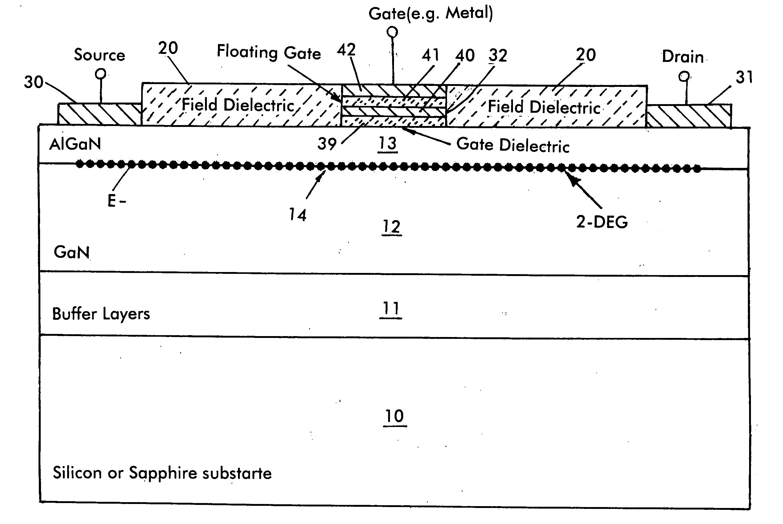Enhancement mode iii-nitride device with floating gate and process for its manufacture
