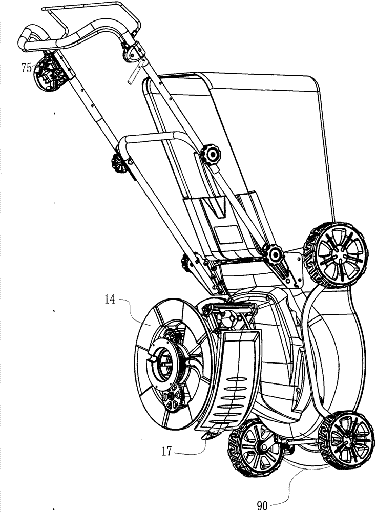 Series motor electric mower with chassis anti-colliding protector and function wave disc brake