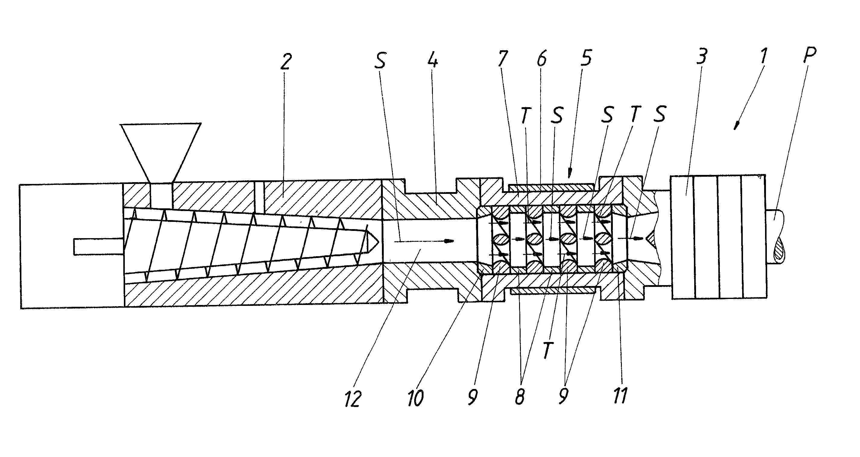 Method for thoroughly mixing a melt flow made of plastic