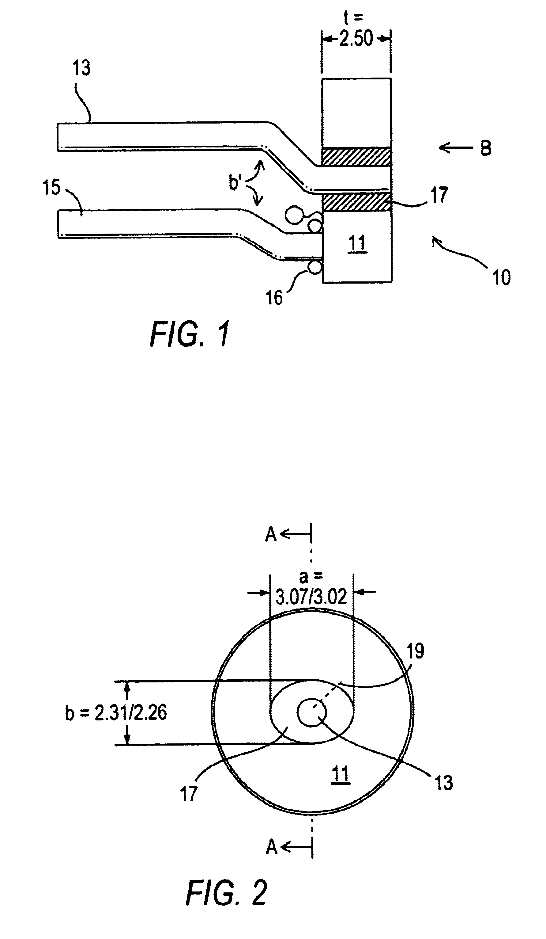 Hermetically sealed electrical feed-through device with a bent isolated pin in a circular glass seal