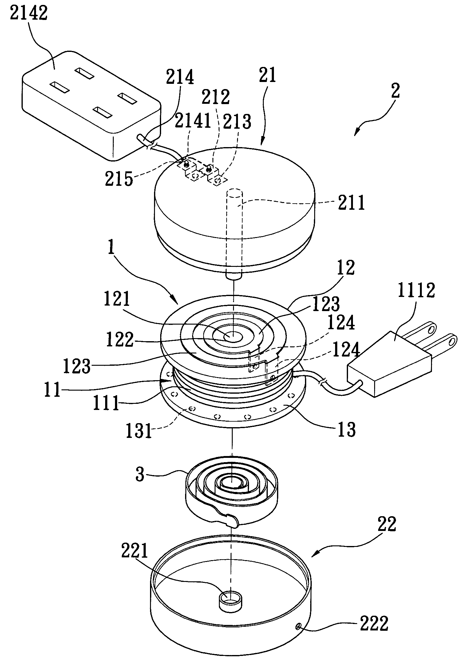 Power cord winding and releasing device
