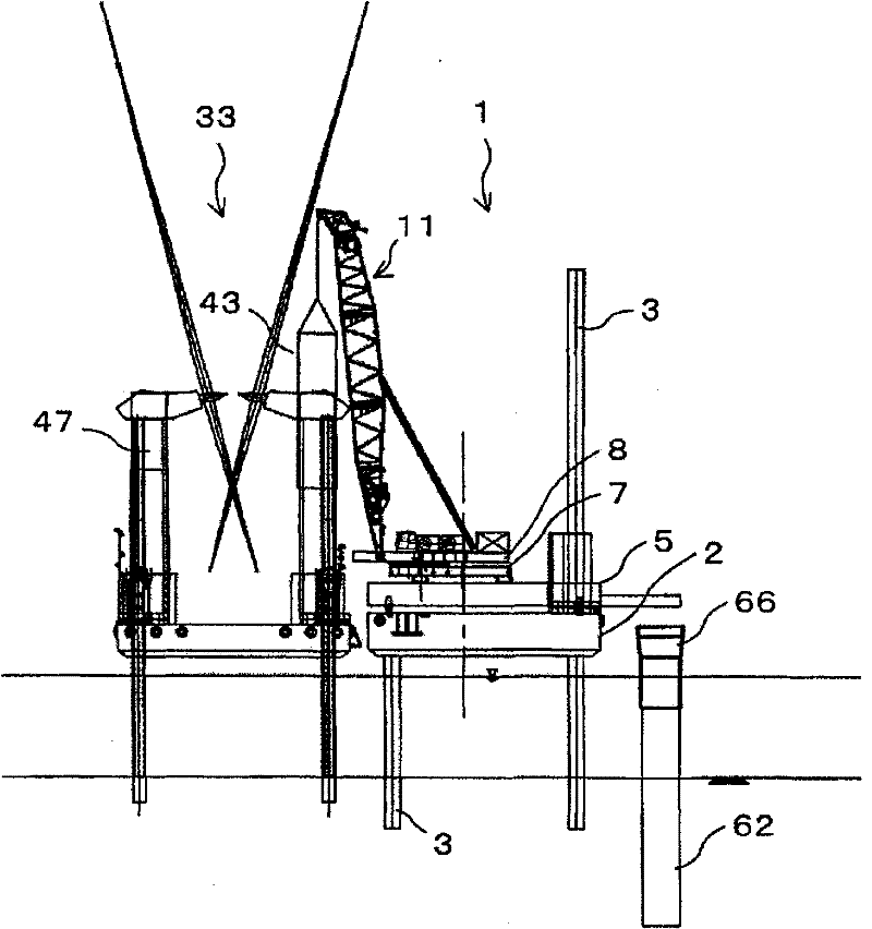 Deck-liftable operation platform and construction method for marine wind power generation facility