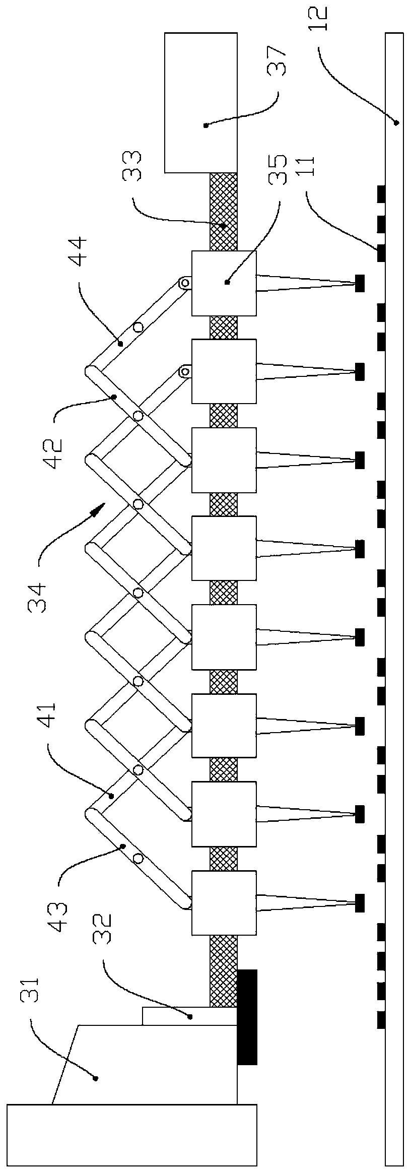 A variable pitch electronic component mass transfer device and method