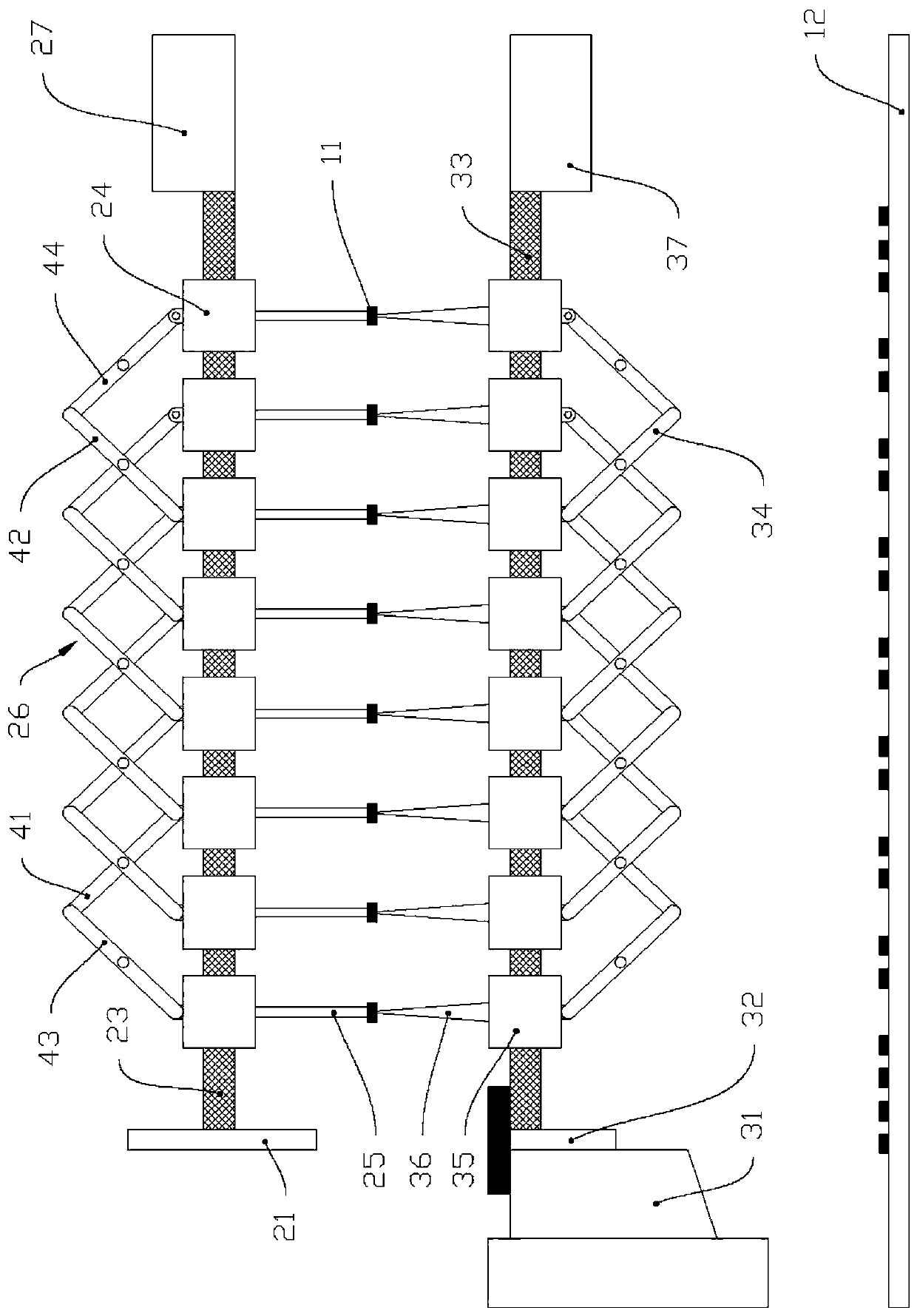 A variable pitch electronic component mass transfer device and method