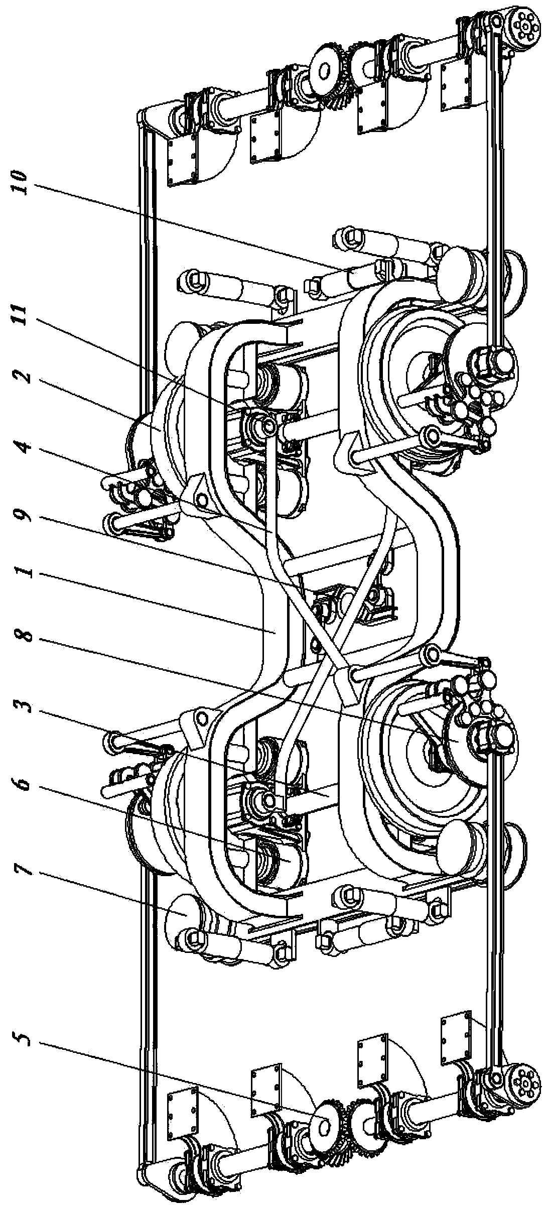 Radial bogie for low-floor trains