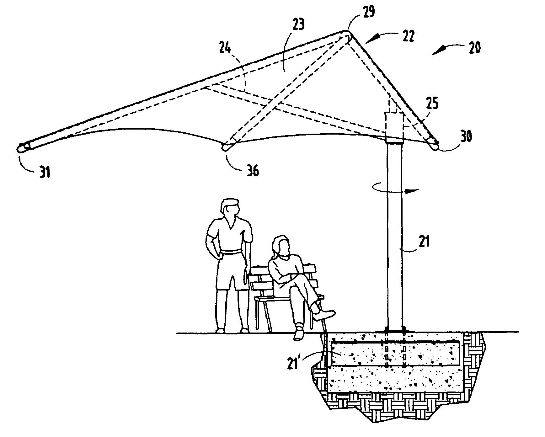 Adjustable shade-providing building structure