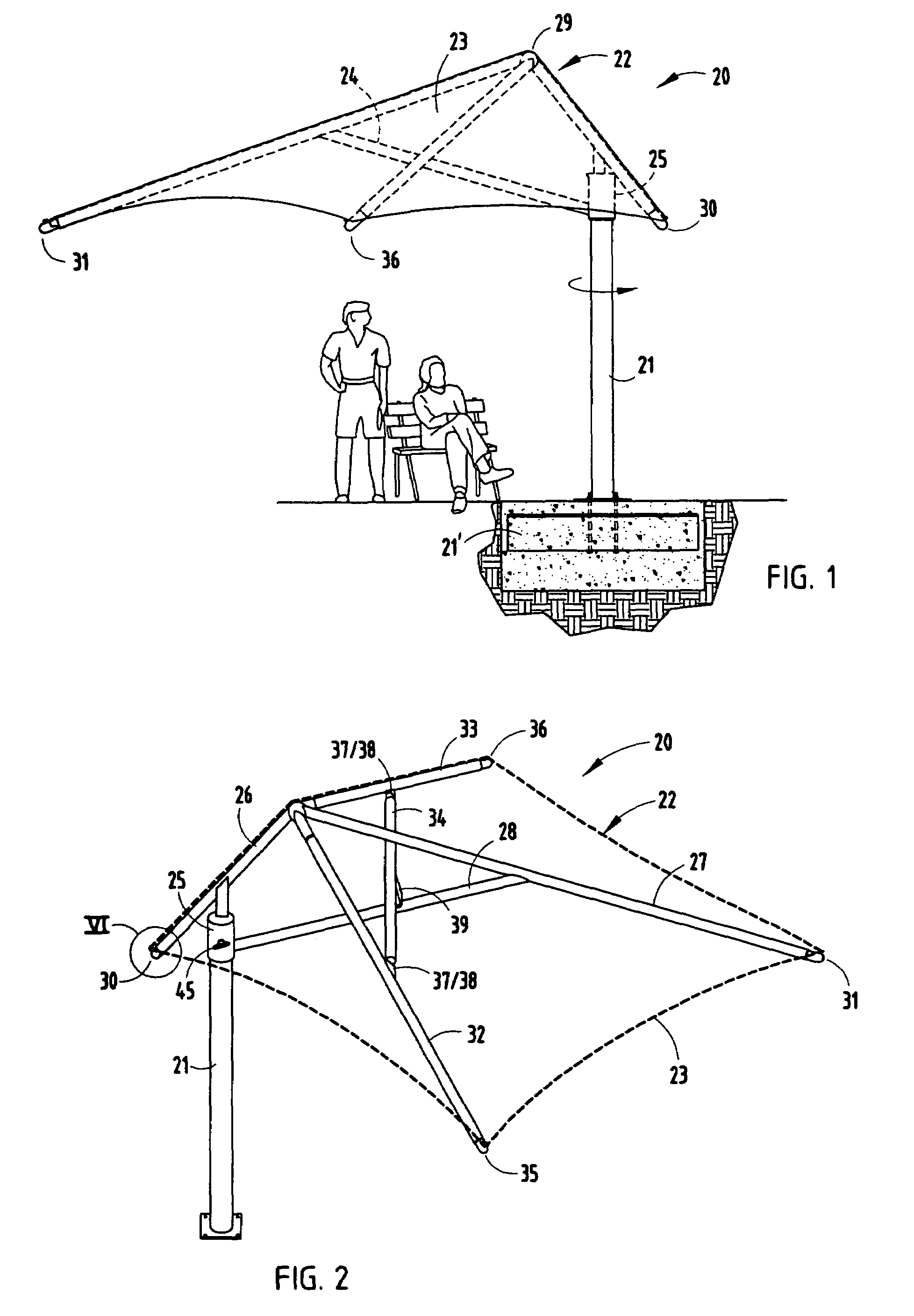 Adjustable shade-providing building structure