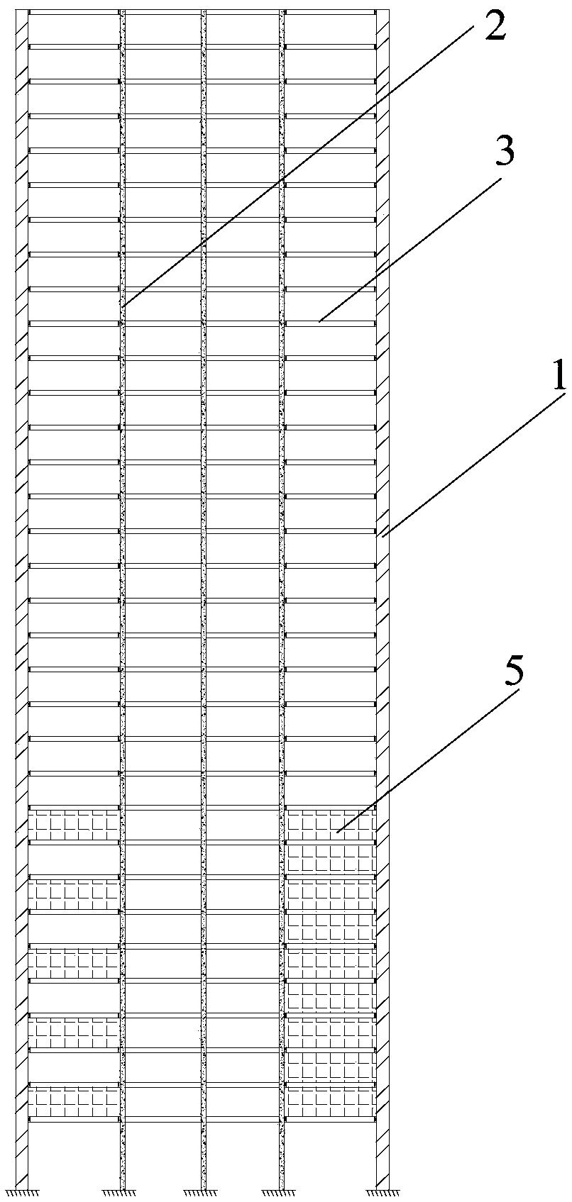 Steel tube concrete column bent frame-reinforced concrete core tube structural system