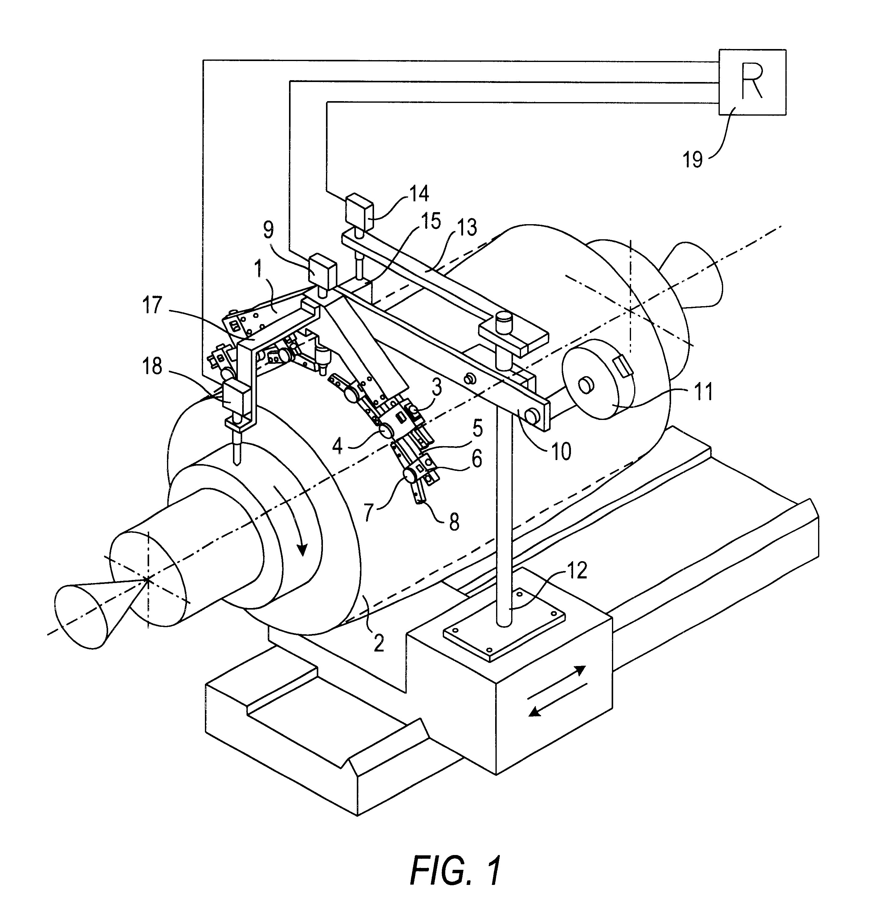 Device and method for measuring shape deviations of a cylindrical workpiece and correcting steadying element and correcting follower for use therewith