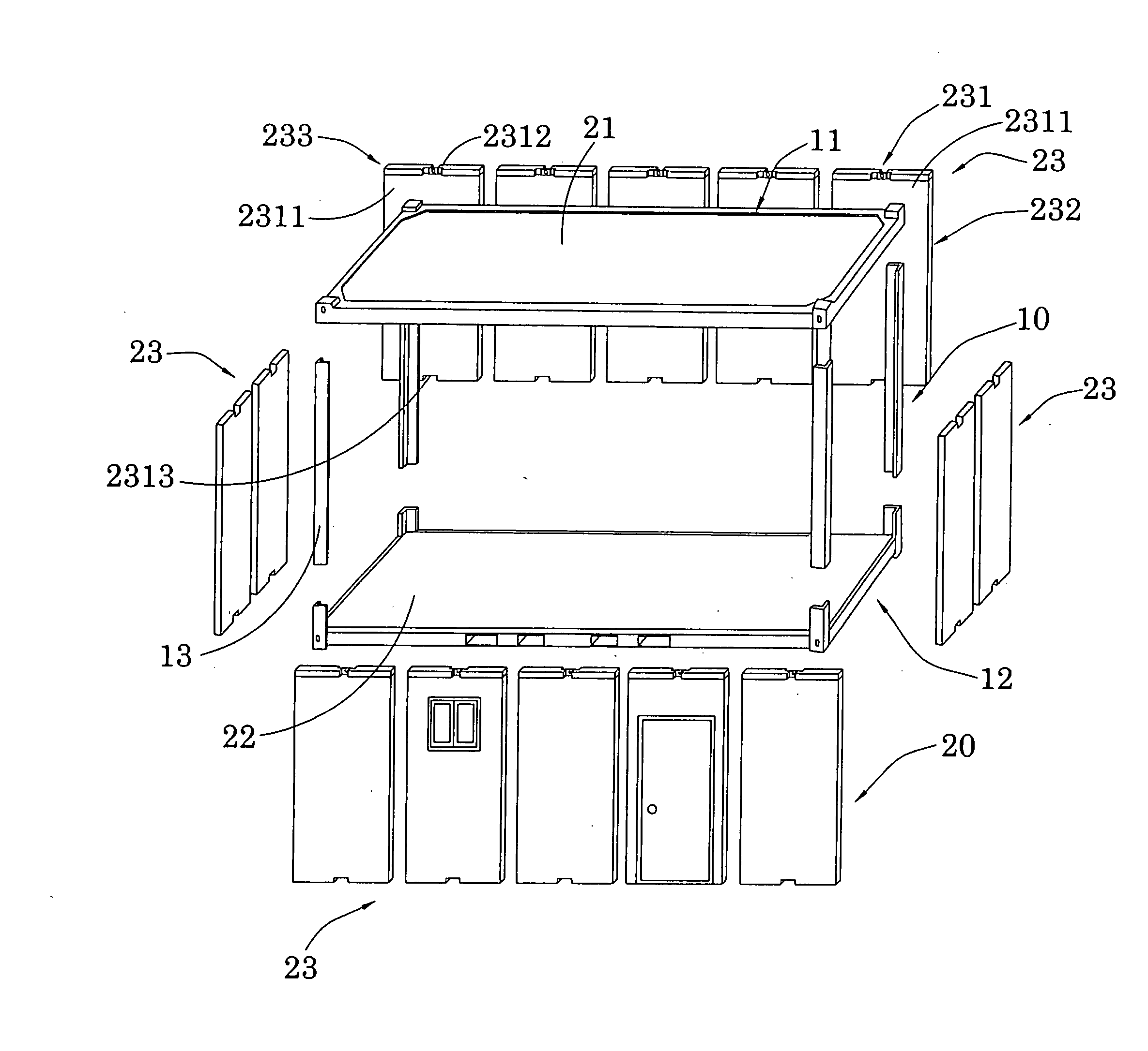 Wall panel affixing arrangement for portable work and storage container