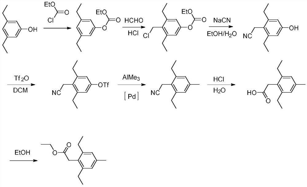 Method for synthesizing 2,6-diethyl-4-methylphenylacetate