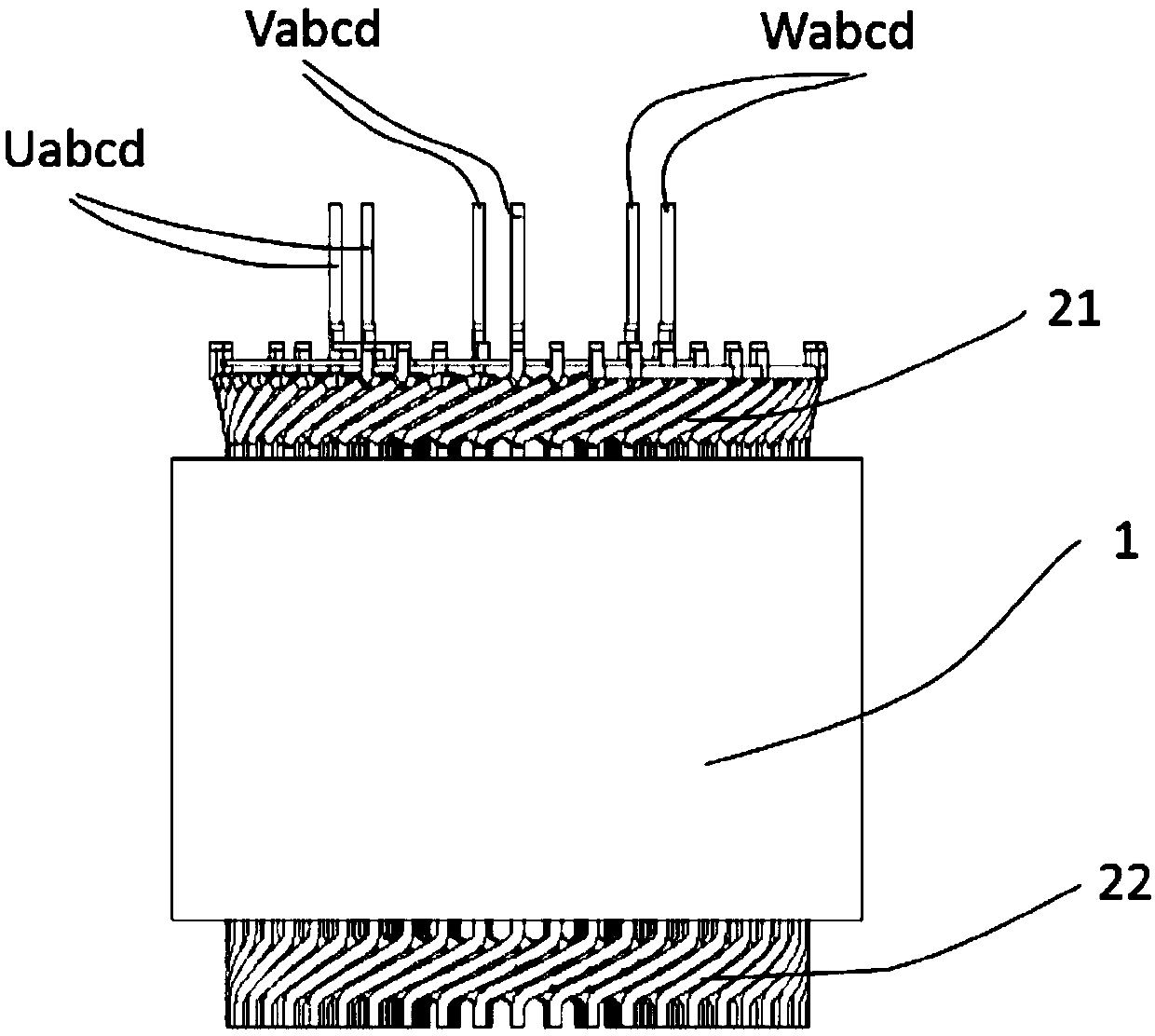 Winding structure of four-path parallel flat wire motor