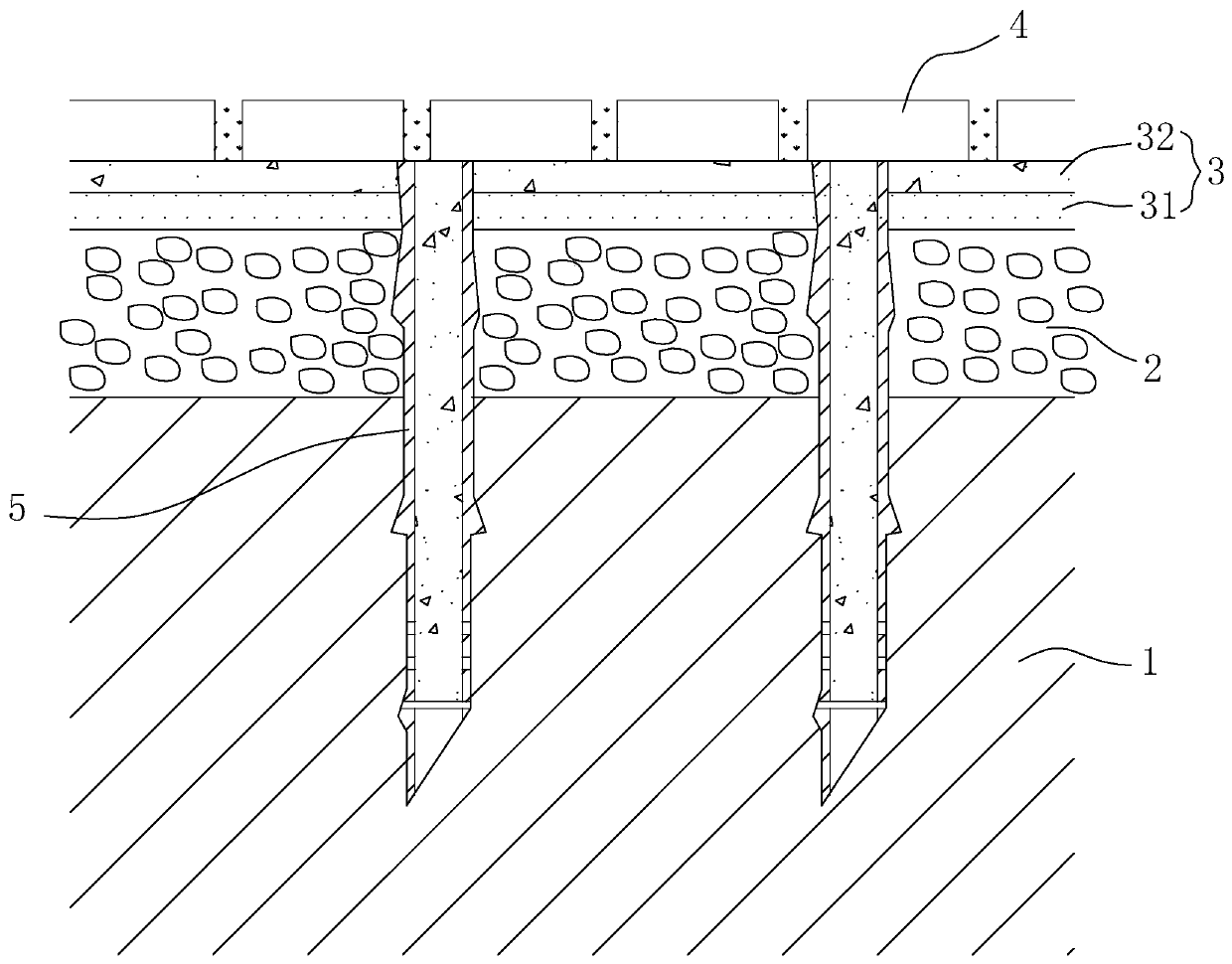 Road and square structure convenient for water seepage and construction method
