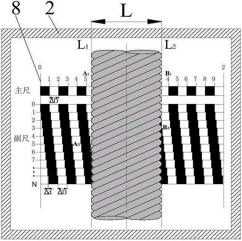 Non-contact detection device and method for pitch circle diameter of steel wire rope for mining