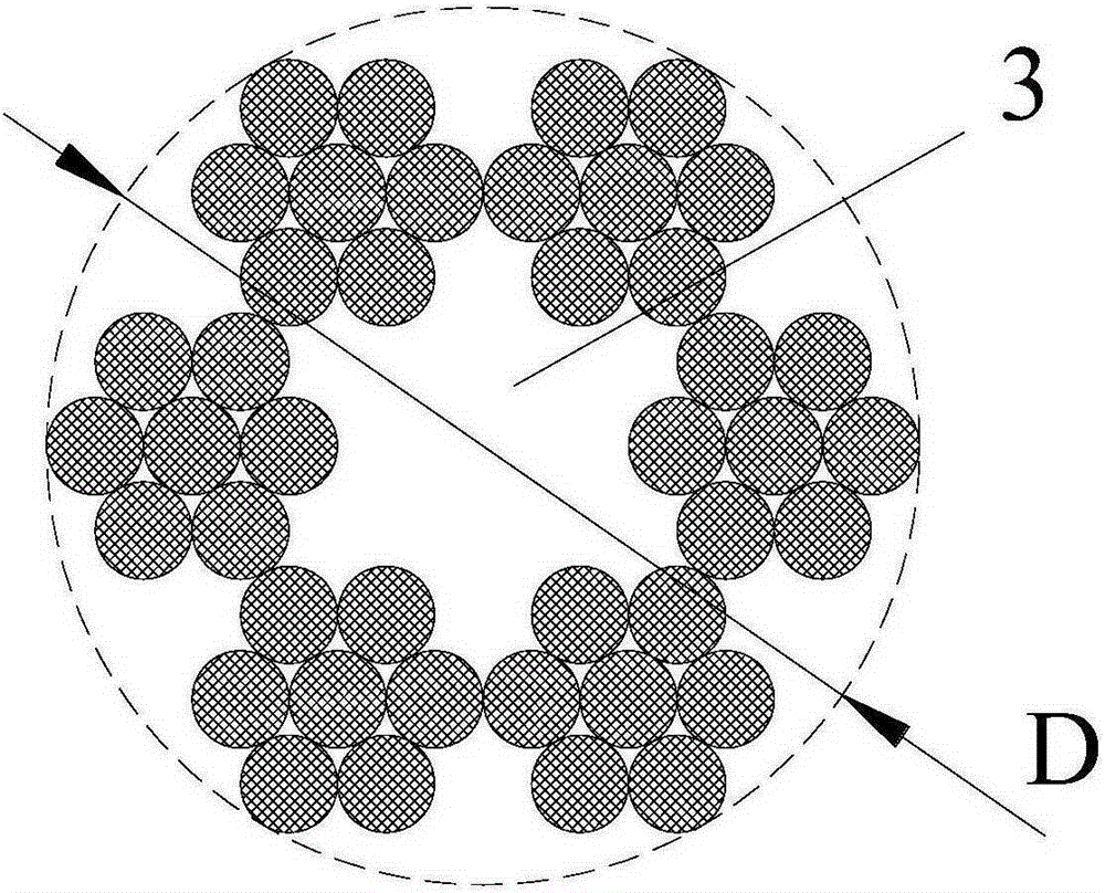 Non-contact detection device and method for pitch circle diameter of steel wire rope for mining