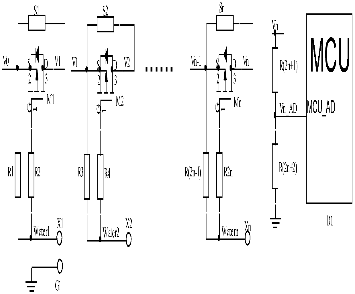 Three-wire series connection type electronic water gauge circuit