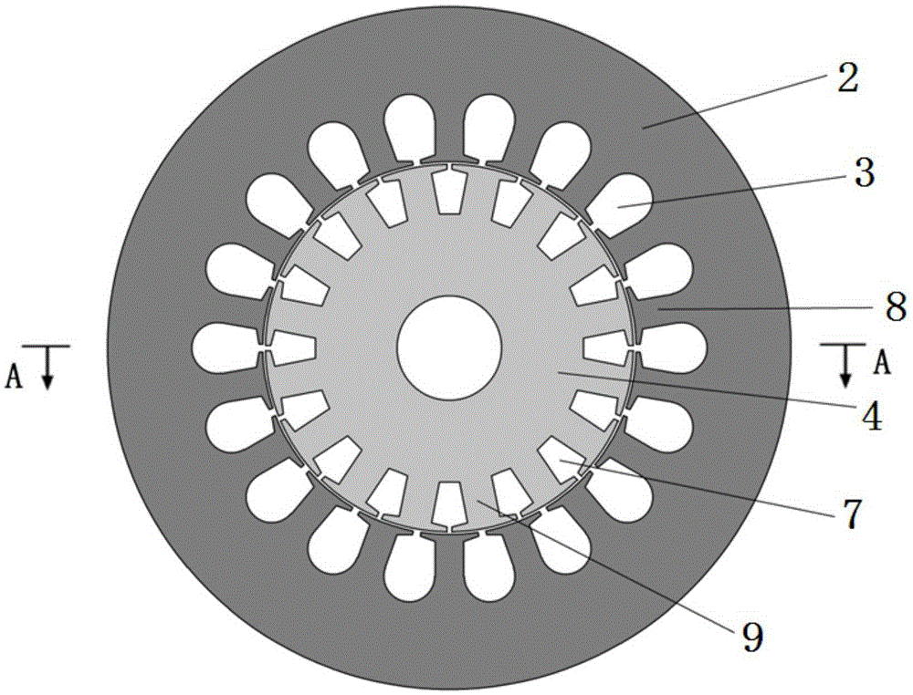 Asynchronous motor with axial adjacent segment same-direction and reverse-direction power-on windings