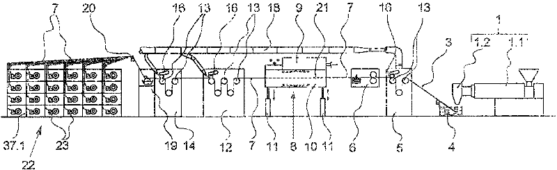Method and device for producing strand-shaped goods