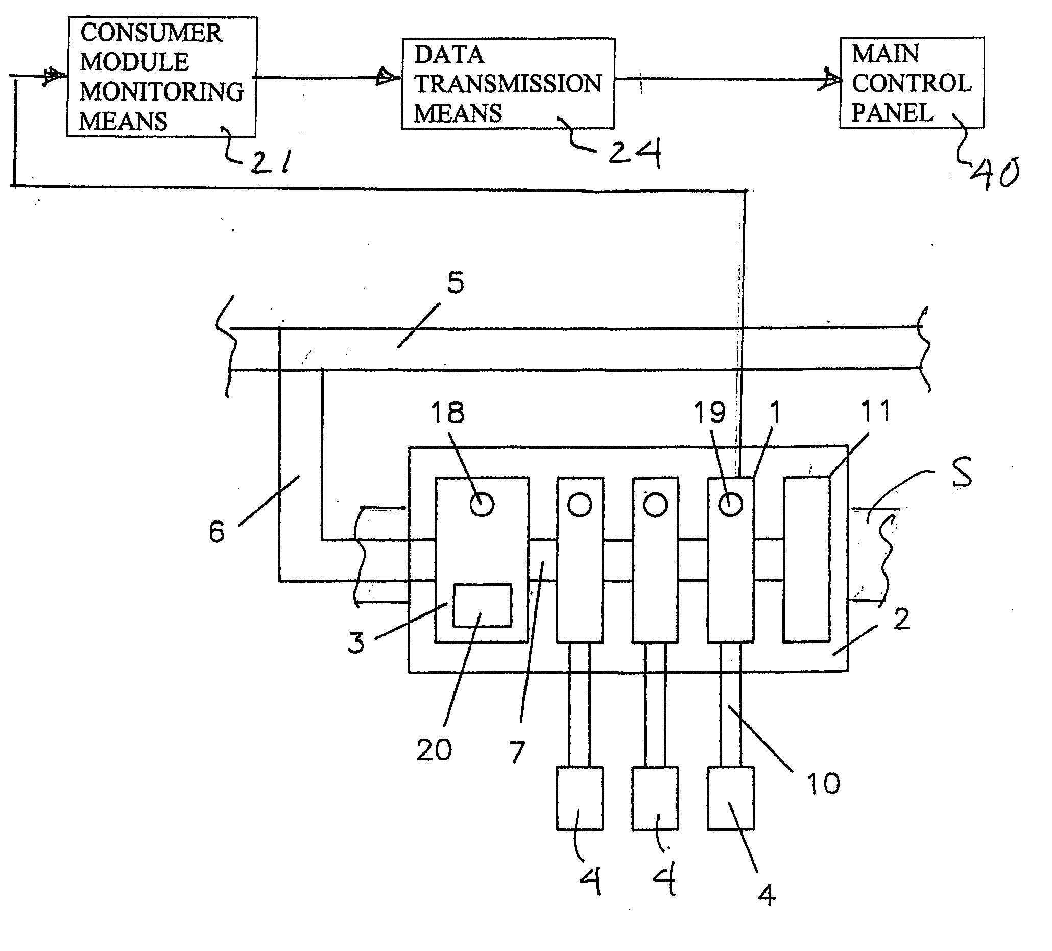 Modular connecting system for protecting an electrical load in a bus system