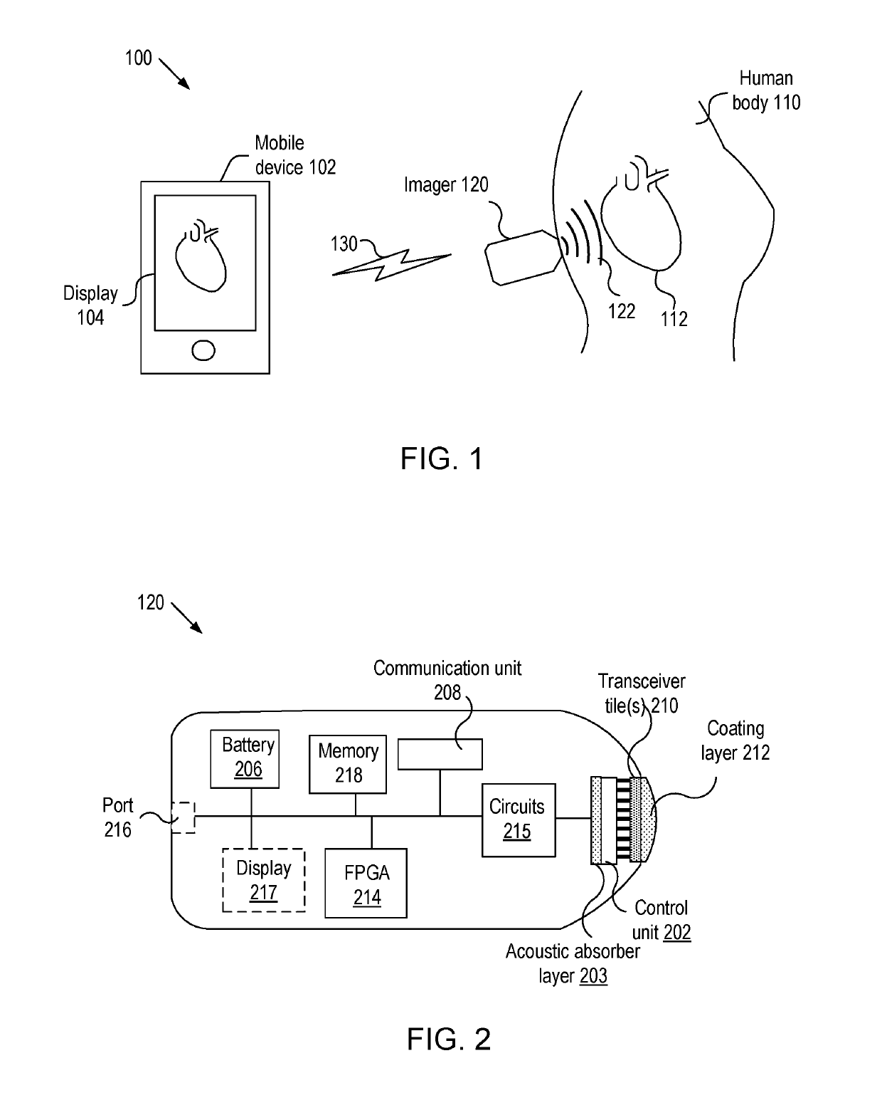 Imaging devices having piezoelectric transceivers