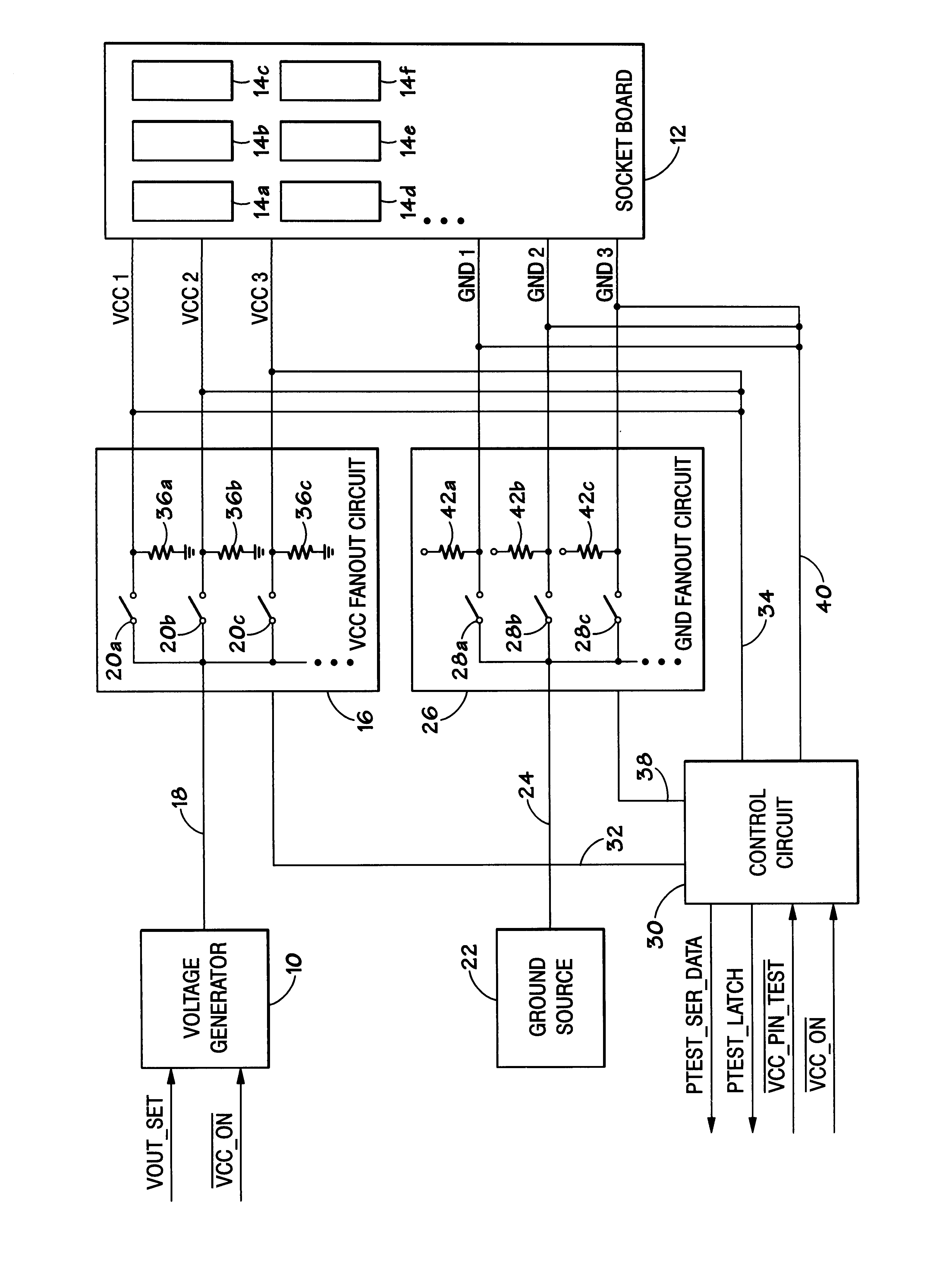 Method and apparatus of testing memory device power and ground pins in an array assembly platform