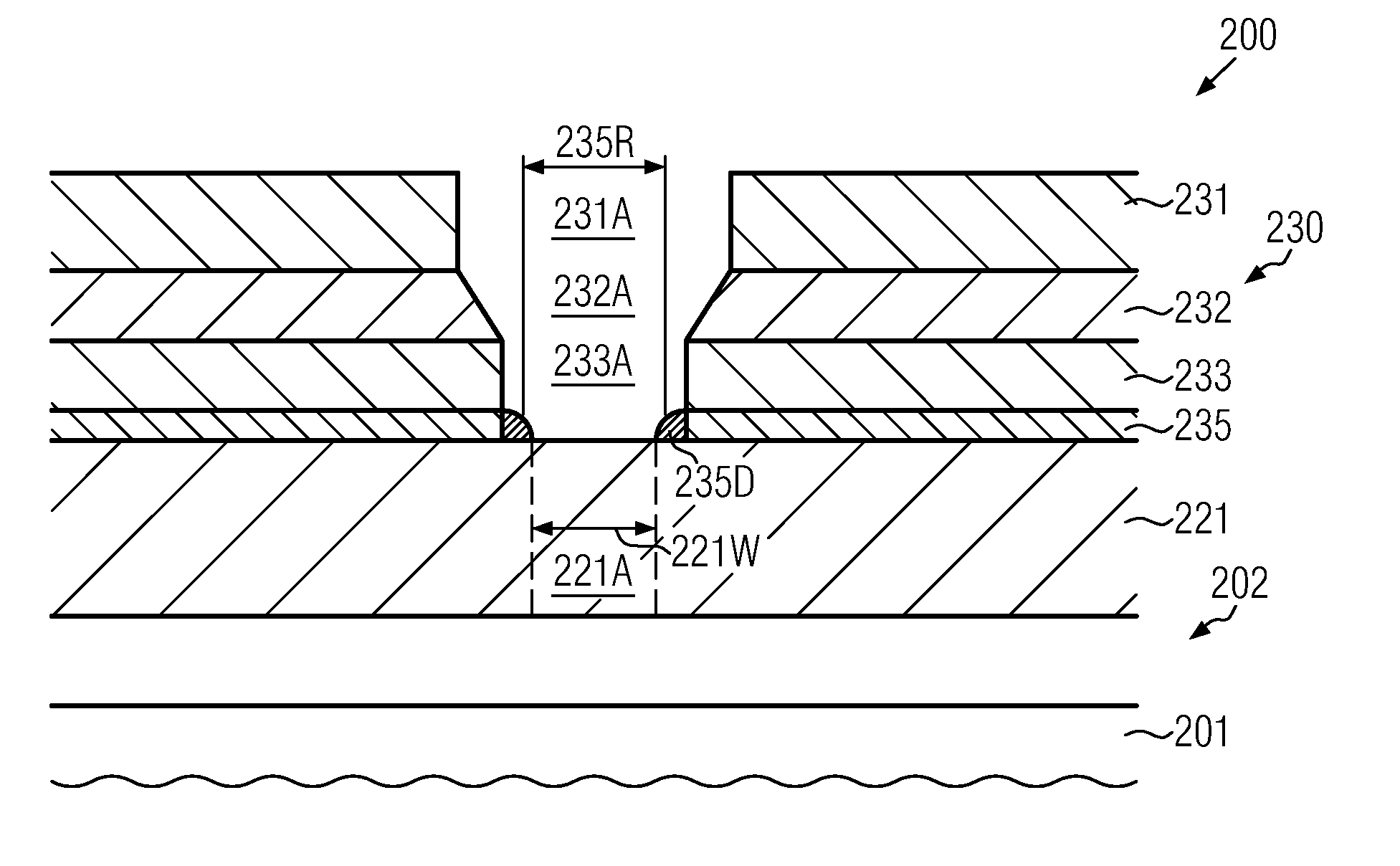 Shrinkage of critical dimensions in a semiconductor device by selective growth of a mask material