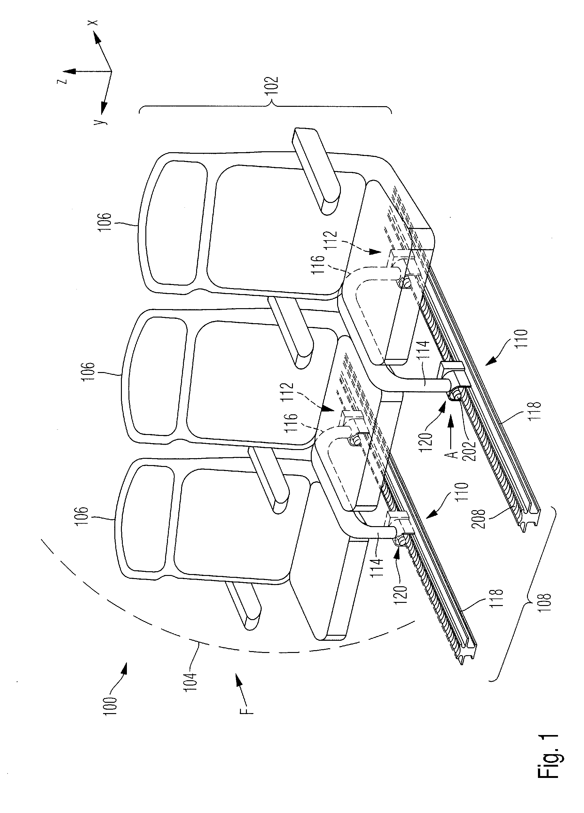 Seat adjustment device and aircraft or spacecraft