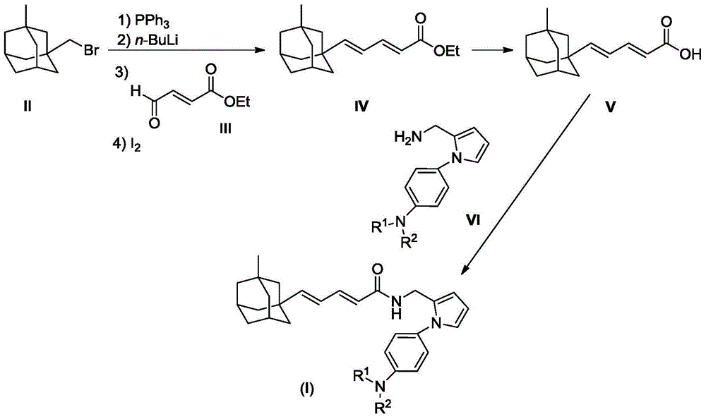 Compound containing aniline and diene adamantane structure and preparation method and application thereof