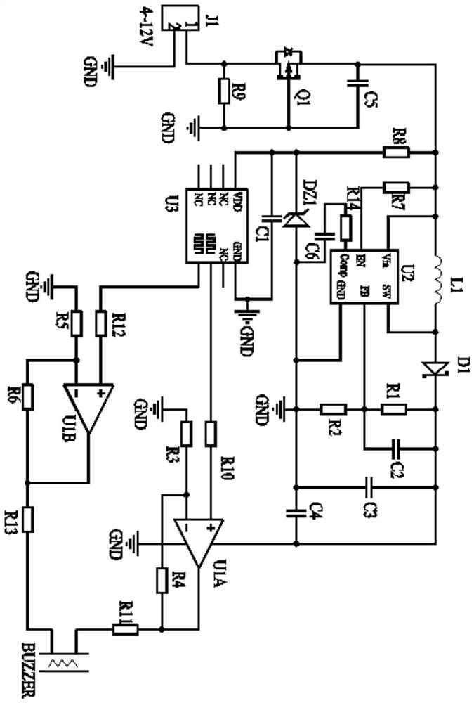 Small-size low-voltage high-performance output alarm device