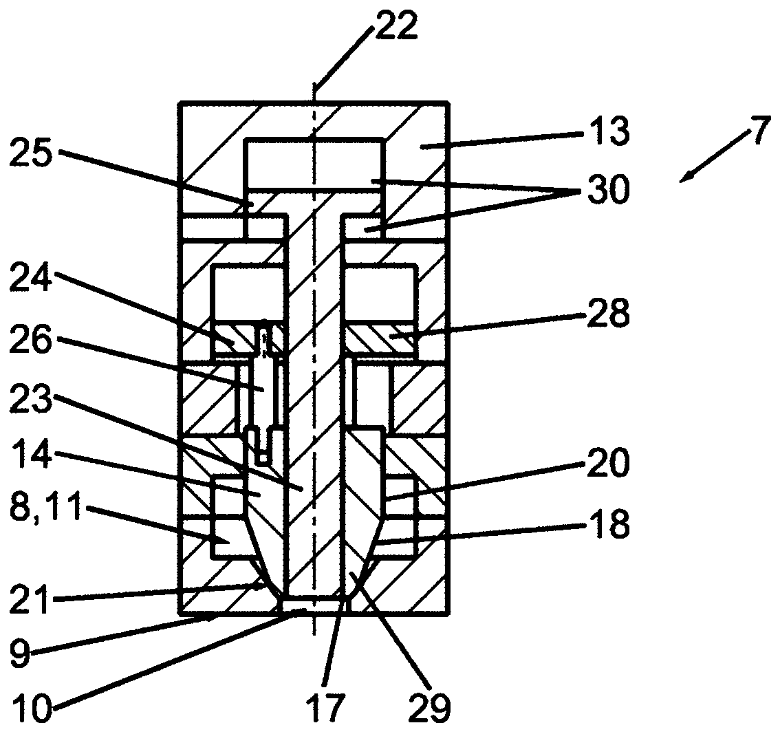 Casting valve with complementary compression piston, casting device and method for die casting