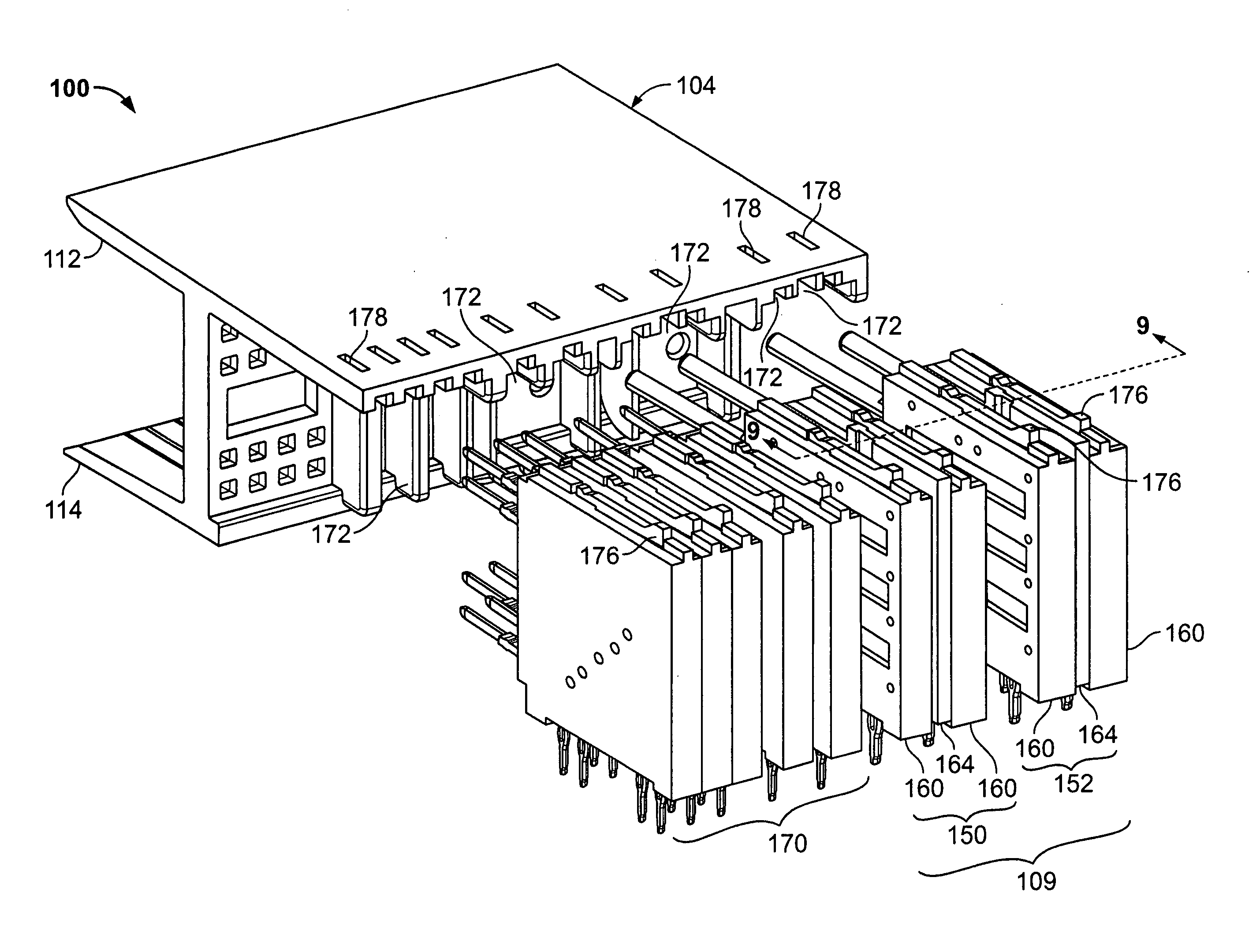 Modular connector assembly with adjustable distance between contact wafers