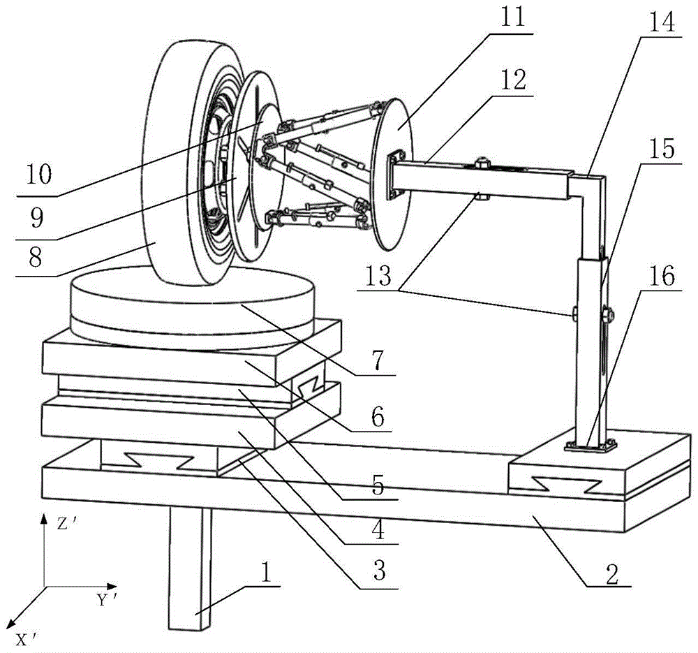 Device for measuring positioning parameter of wheel and KC test bench