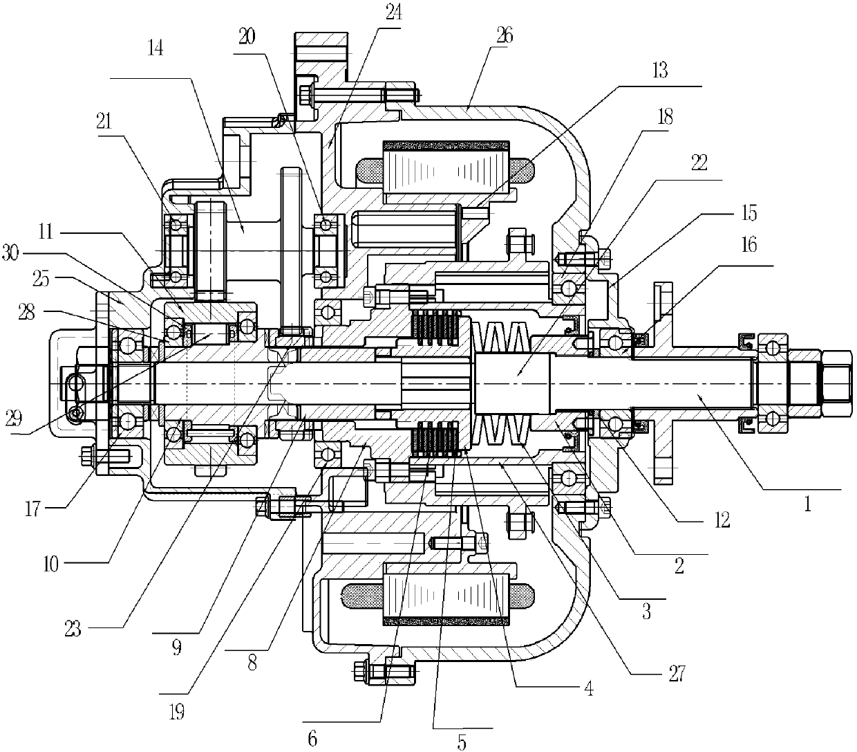 Electric motorcycle inner rotor motor friction plate self-adaptive automatic separation drive assembly