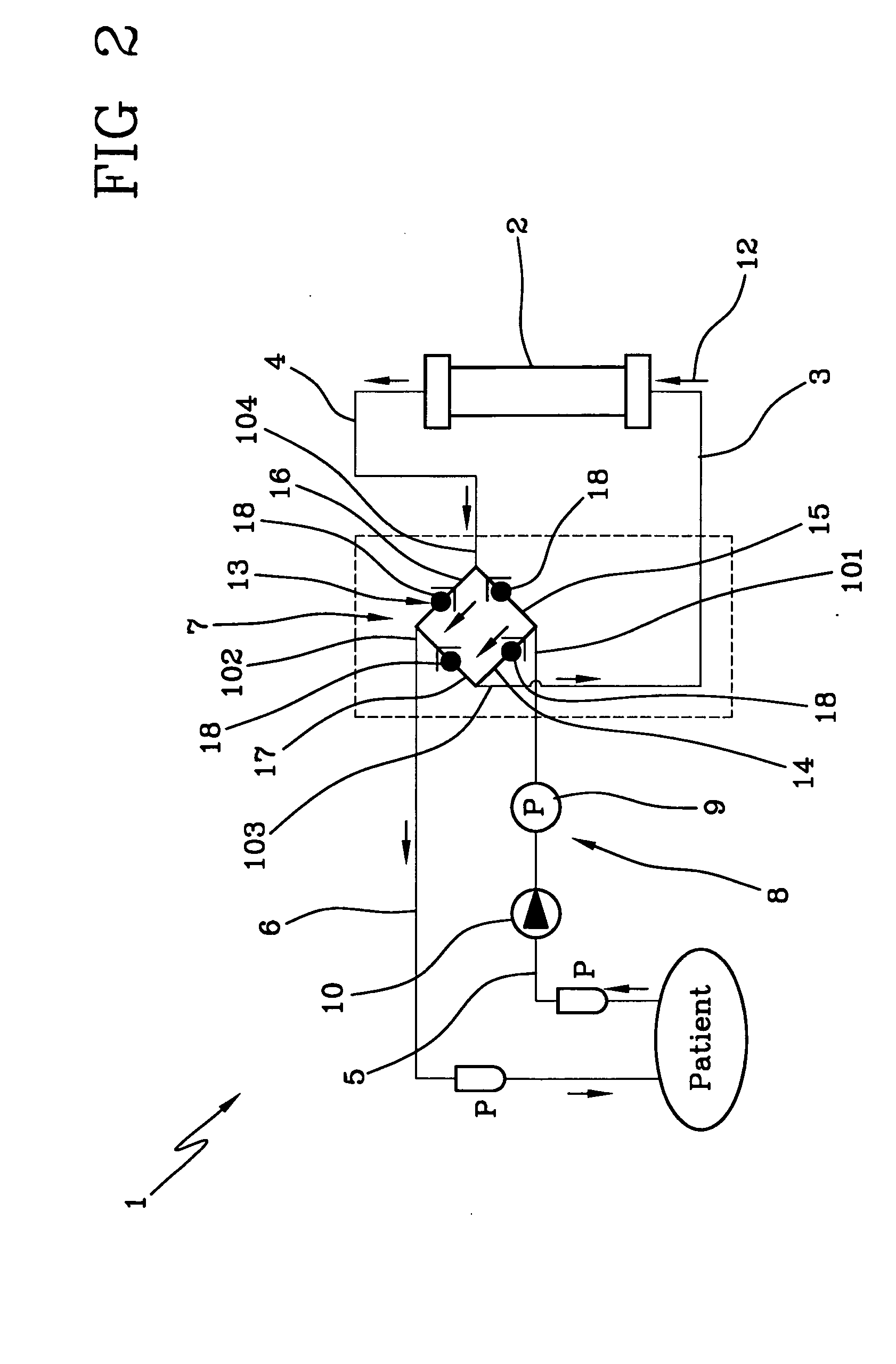 Circuit for extracorporeal blood treatment and flow-inverting device utilized therein