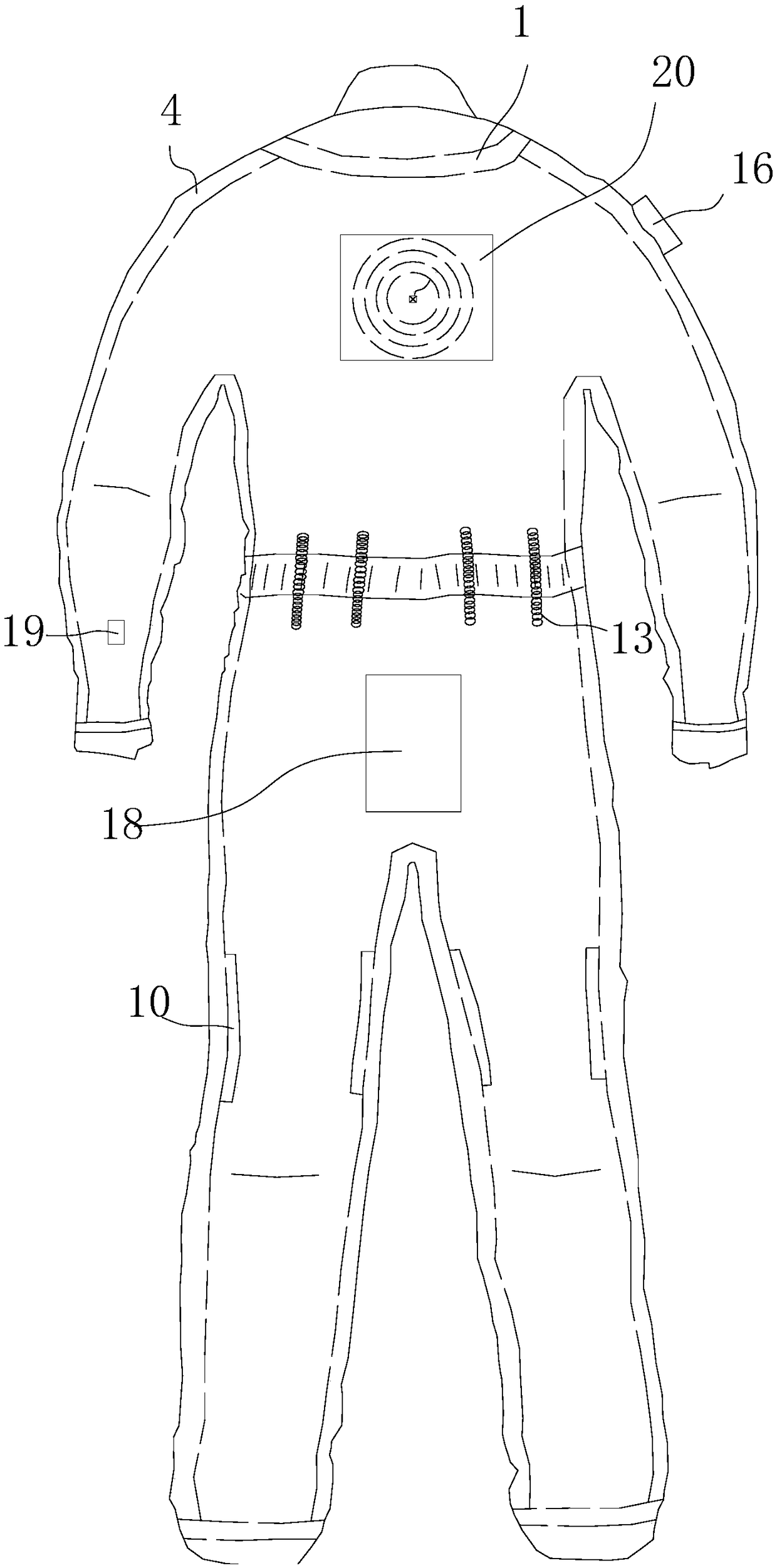 Mountaineering suit for increasing strength output of athlete by thigh squeezing