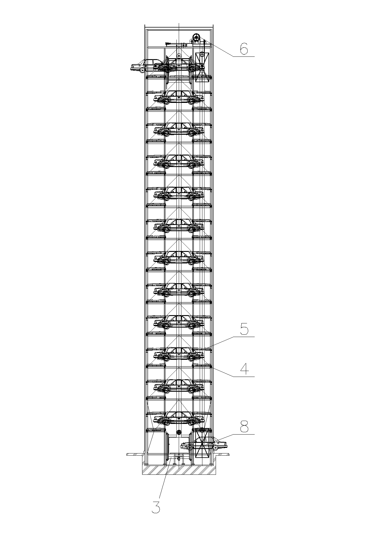 Comb fork type tower garage without motors in parking places