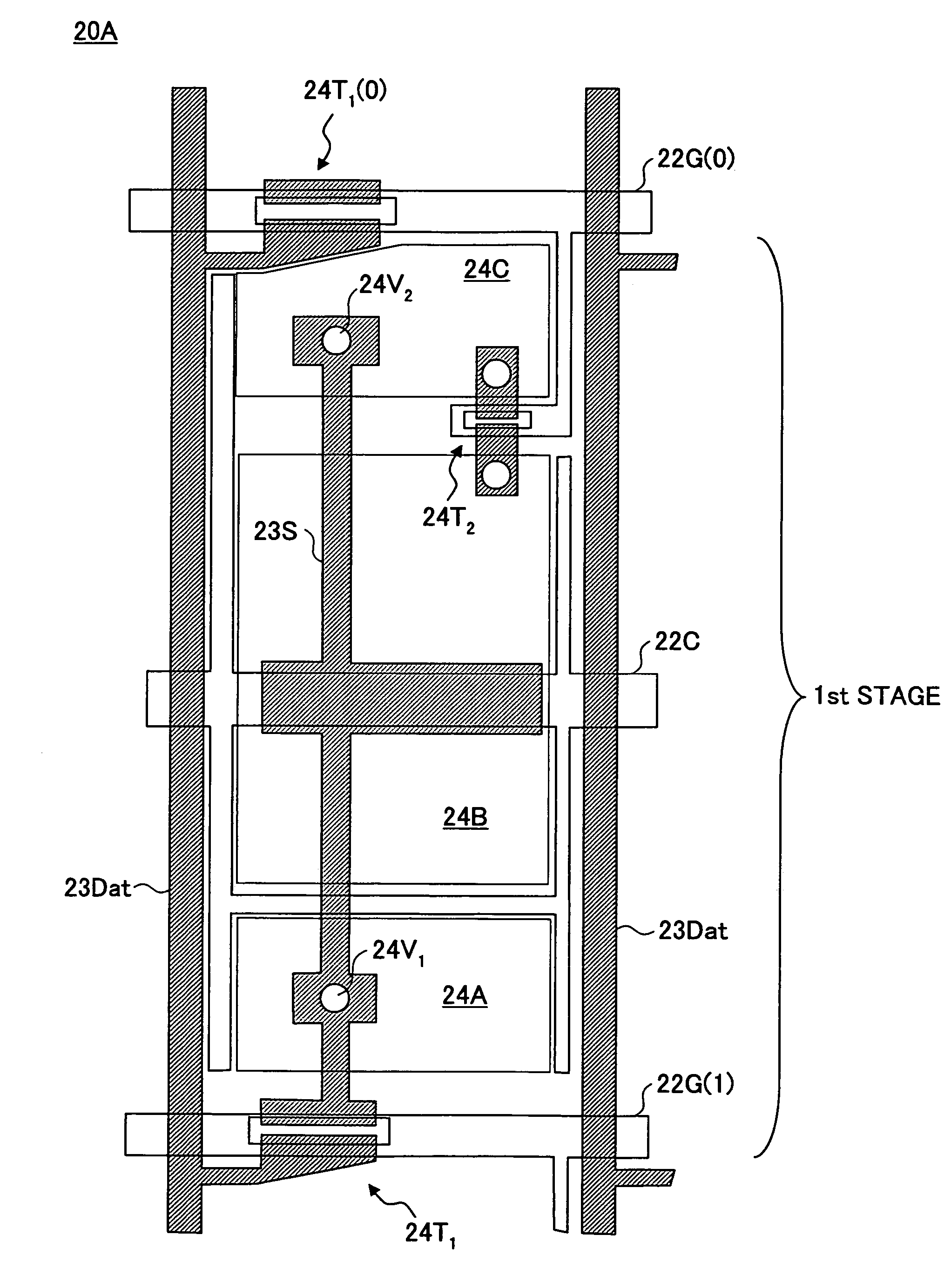 Liquid crystal display device comprising a second transistor between sub-picture element electrodes in each picture element region